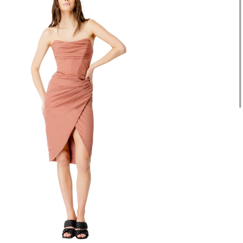 BARDOT Jamila Strapless Corset Dress in Chestnut 10